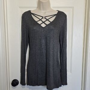 Glitz Charcoal Crisscross Long Sleeve Tee